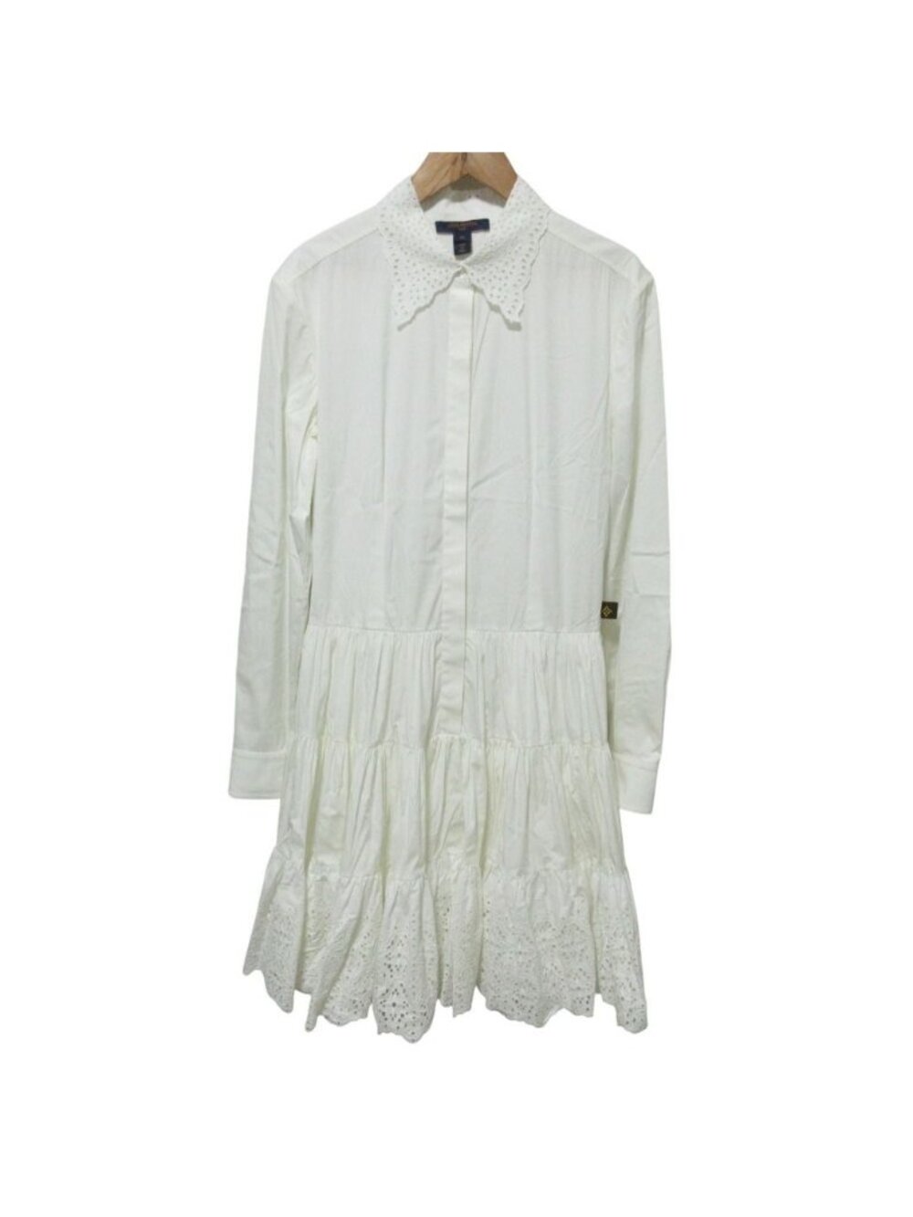 Louis Vuitton Monogram Cutwork Long Sleeve Knee-Length Shirt Dress Off White 36